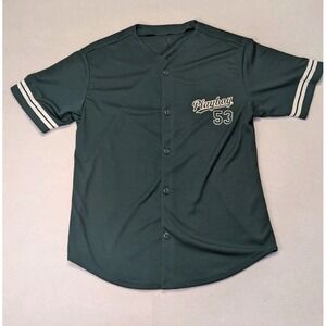 Playboy Y2K Men's Green & White Button Up Baseball 53 Jersey Short Sleeve Size L